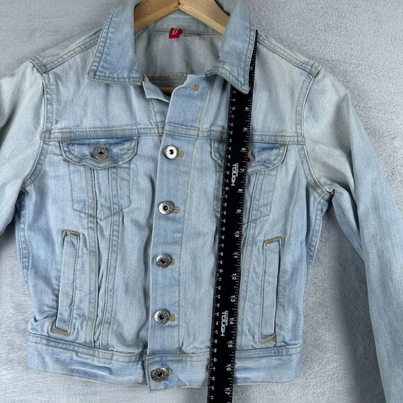 Divided by H&M Cropped Denim Jean Jacket Womens Size 4 Button Front Blue - Picture 7 of 12